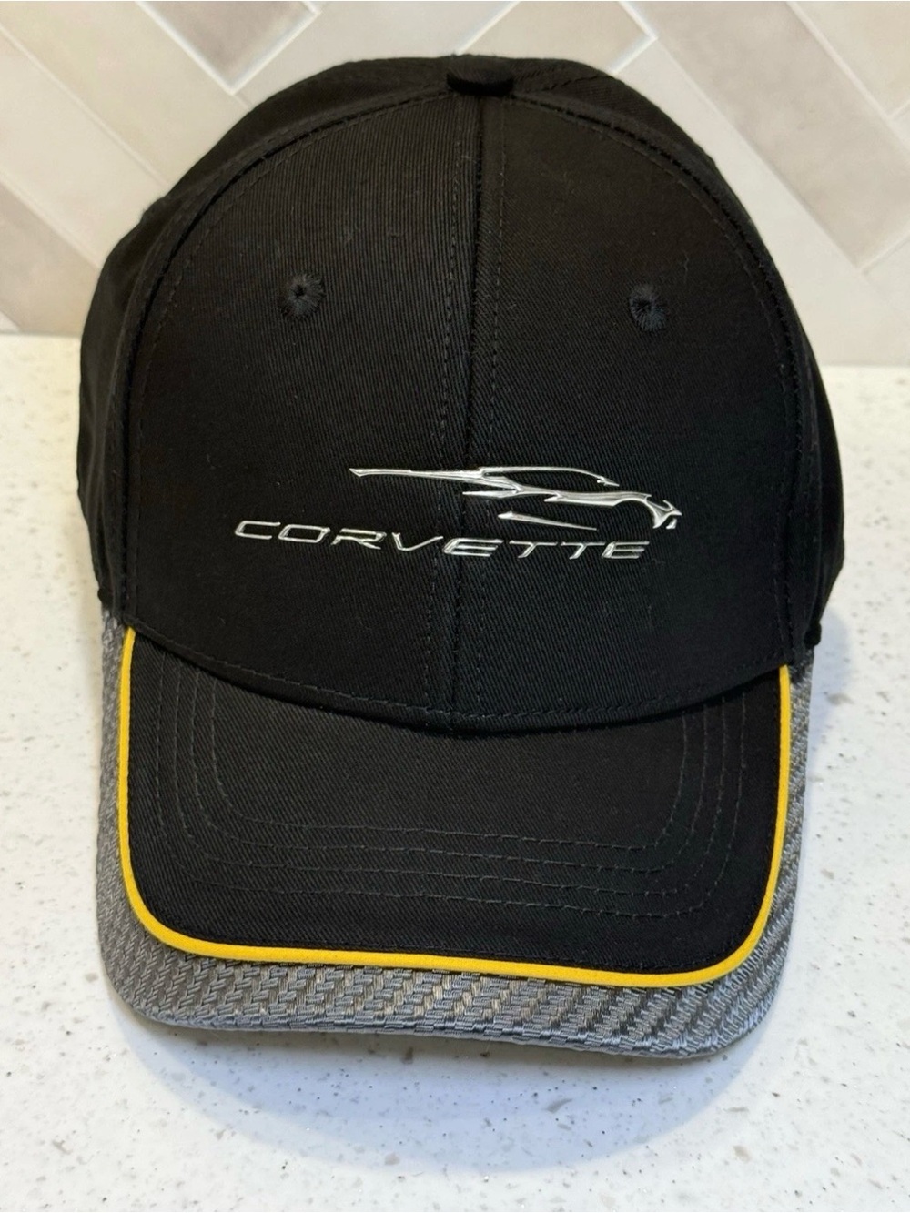 NEW C8 Corvette Carbon Fiber Gesture Hat
Black Yellow Gray Racing Cap OSFA
